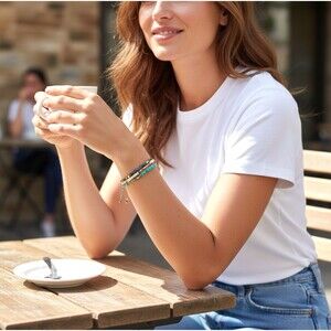 J. Jill Beaded Bracelet Set Mixed Blue Green Gold Tone Adjustable Dainty Coastal